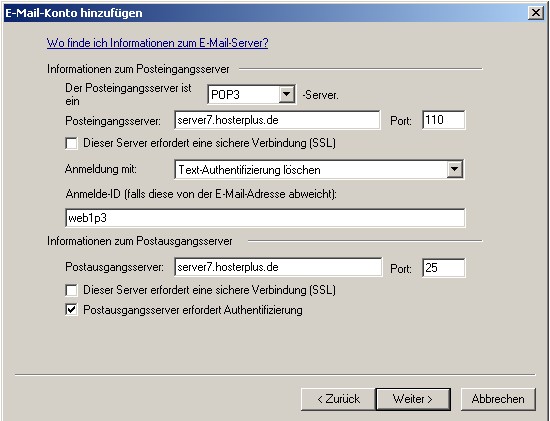 E-Mail-Konto hinzufügen, manuelle konfiguration