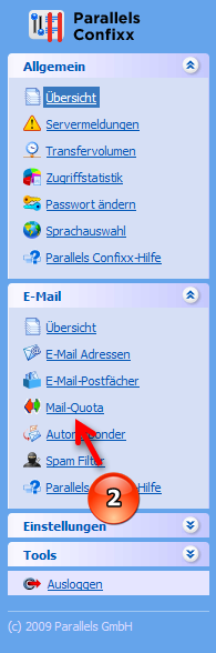 Confixx Navigation - Mail Quota