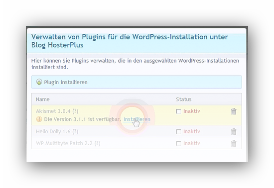 Für das WordPress Plugin Akismet einen Update installieren in Plesk