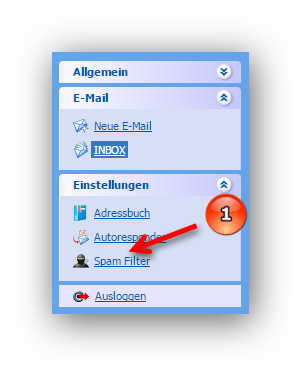 Navigationspunkt Spam Filter im Webmail