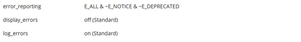 Die drei Einstellungen error_reporting, display_errors mit dem Wert off und log_errors mit dem Wert on