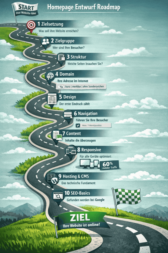 Infografik Homepage Entwurf: Der Weg zur eigenen Website in 10 Schritten