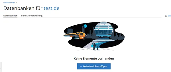 Seite Datenbanken mit den Registerkarten Datenbanken und Benutzerverwaltung und der Schaltfl&auml;che Datenbank hinzuf&uuml;gen