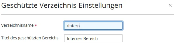 Fenster Gesch&uuml;tzte Verzeichnis-Einstellungen mit Verzeichnisname und Titel des gesch&uuml;tzten Bereichs
