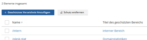 Liste mit dem neuen Eintrag /intern und dem vorhandenen /plesk-stat