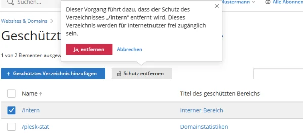 R&uuml;ckfrage vor dem Entfernen: Dieses Verzeichnis werden f&uuml;r Internetnutzer frei zug&auml;nglich sein