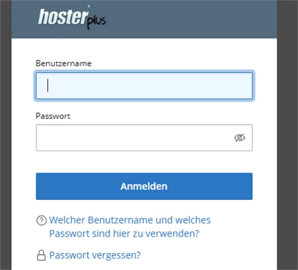 Anmeldeformular von Plesk mit den Feldern Benutzername und Passwort, der Schaltfl&auml;che Anmelden und dem Verweis Passwort vergessen